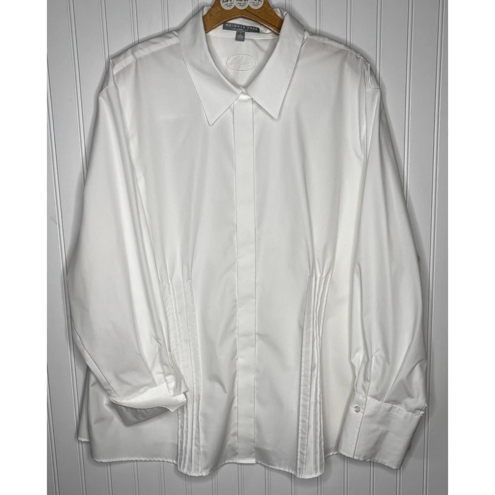 Foxcroft Wrinkle Free Blouse Tuxedo Pintuck Pleats 24W White Button Up Classic